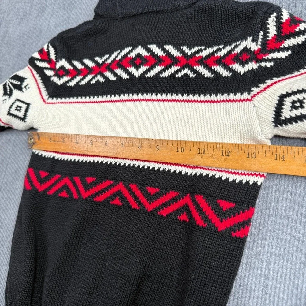 Polo Ralph Lauren Kids Shawl Neck Sweater Size 7 Black Red White Fair Isle Knit